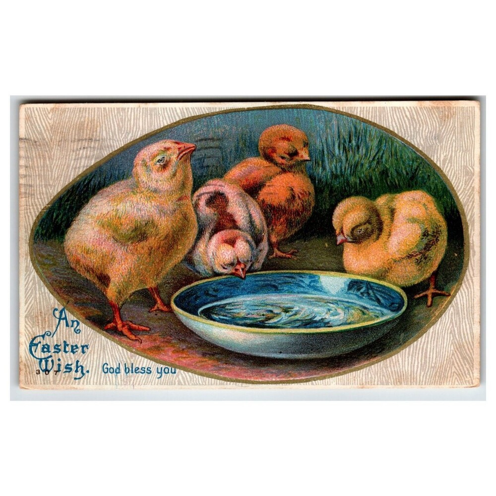 1911 Easter Chicks Postcard, "An Easter Wish," Troy NY Postmark, Vintage